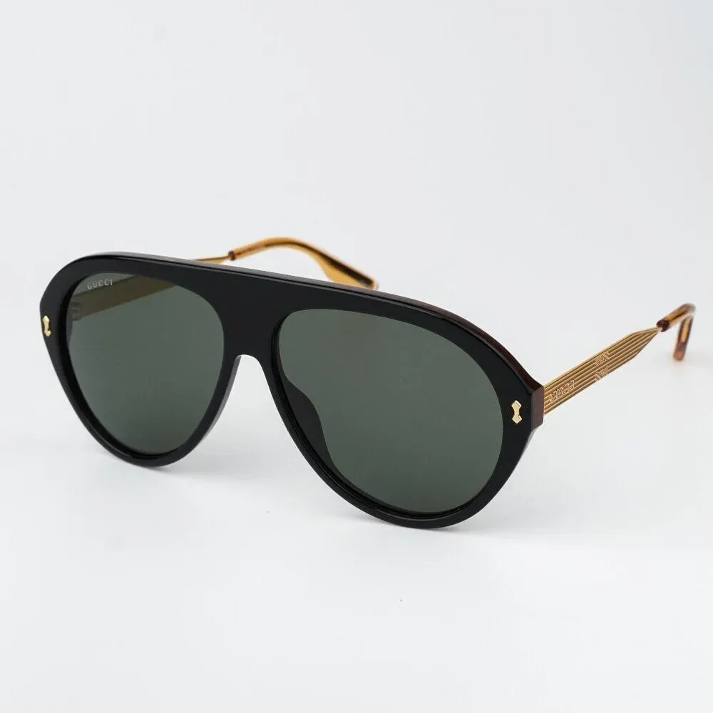 Gucci Men Sunglasses Black Gold Havana Grey Aviator GG1515S 001 BRAND NEW